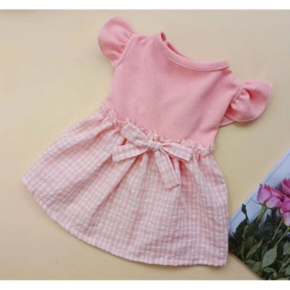 Pink Plaid Bow Ruffles Dog Pet Cat XS Dress NWOT - Picture 3 of 6